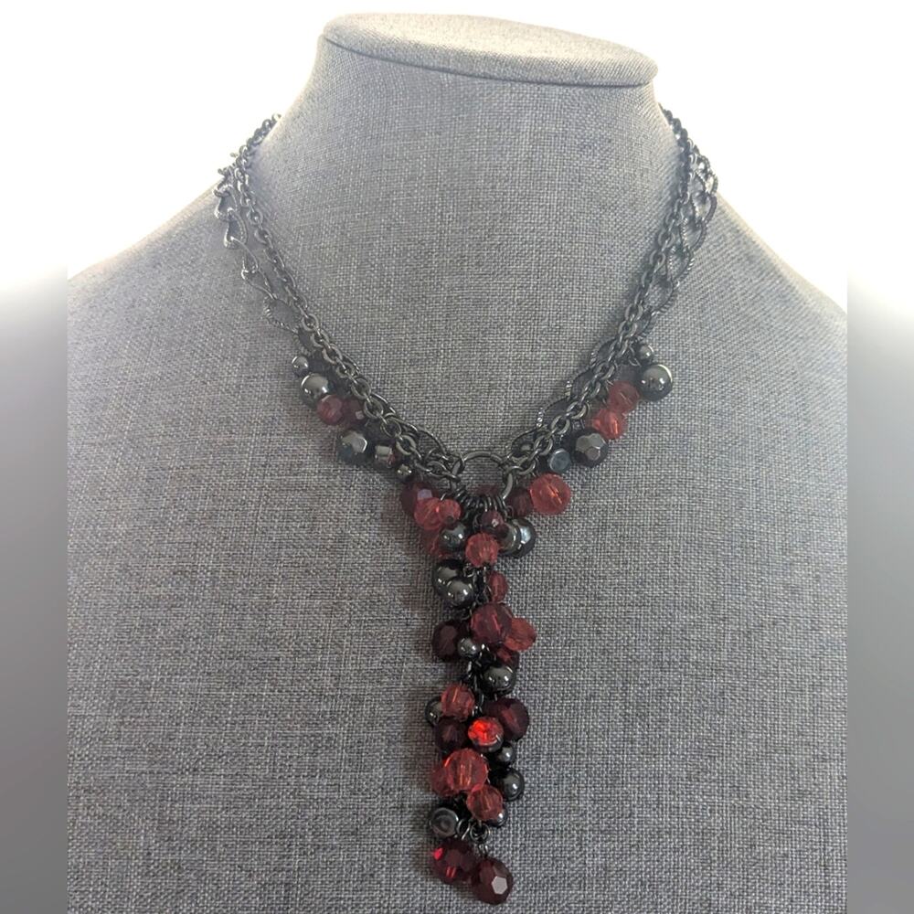 Bijoux Terner Gunmetal Gray Double Chain Y Drop ChaCha Dangle Necklace